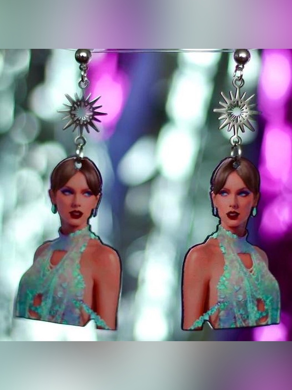 Silver Star and Iridescent Taylor Swift Drop Earrings Women Jewelry